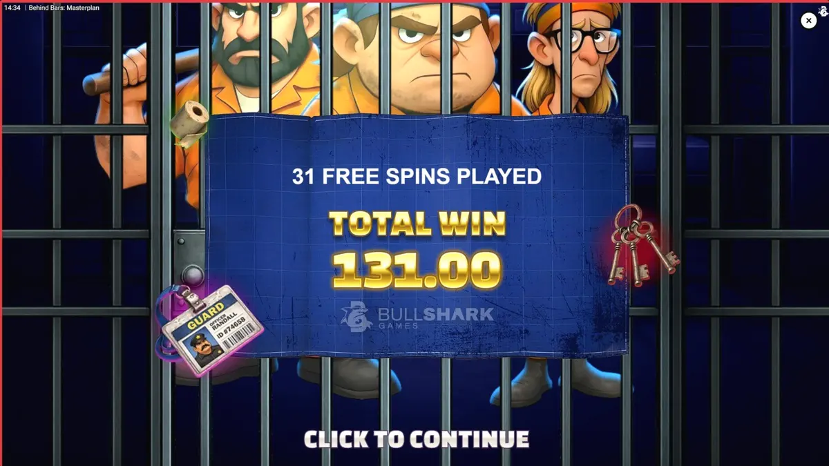 Tampilan visual slot Behind Bars Masterplan dengan tema pelarian penjara