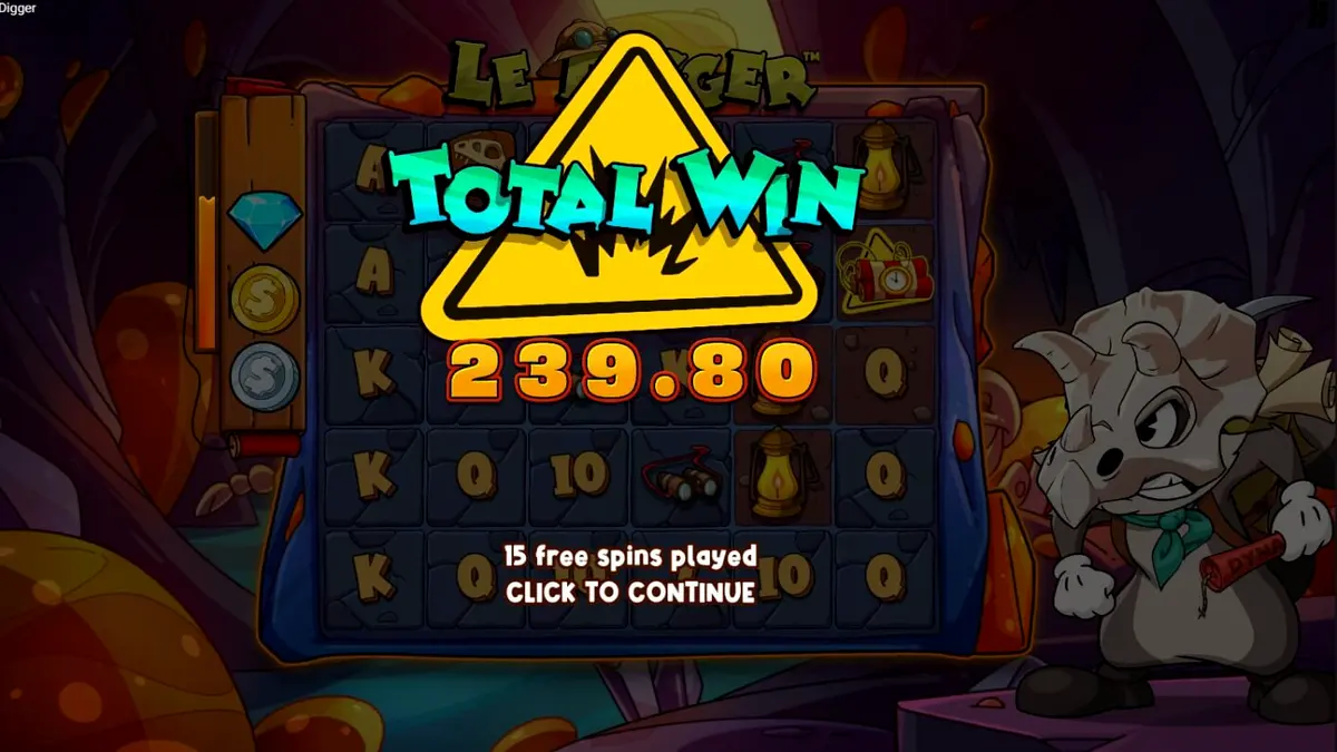 Smokey si rakun sedang menggali fosil dalam slot Le Digger