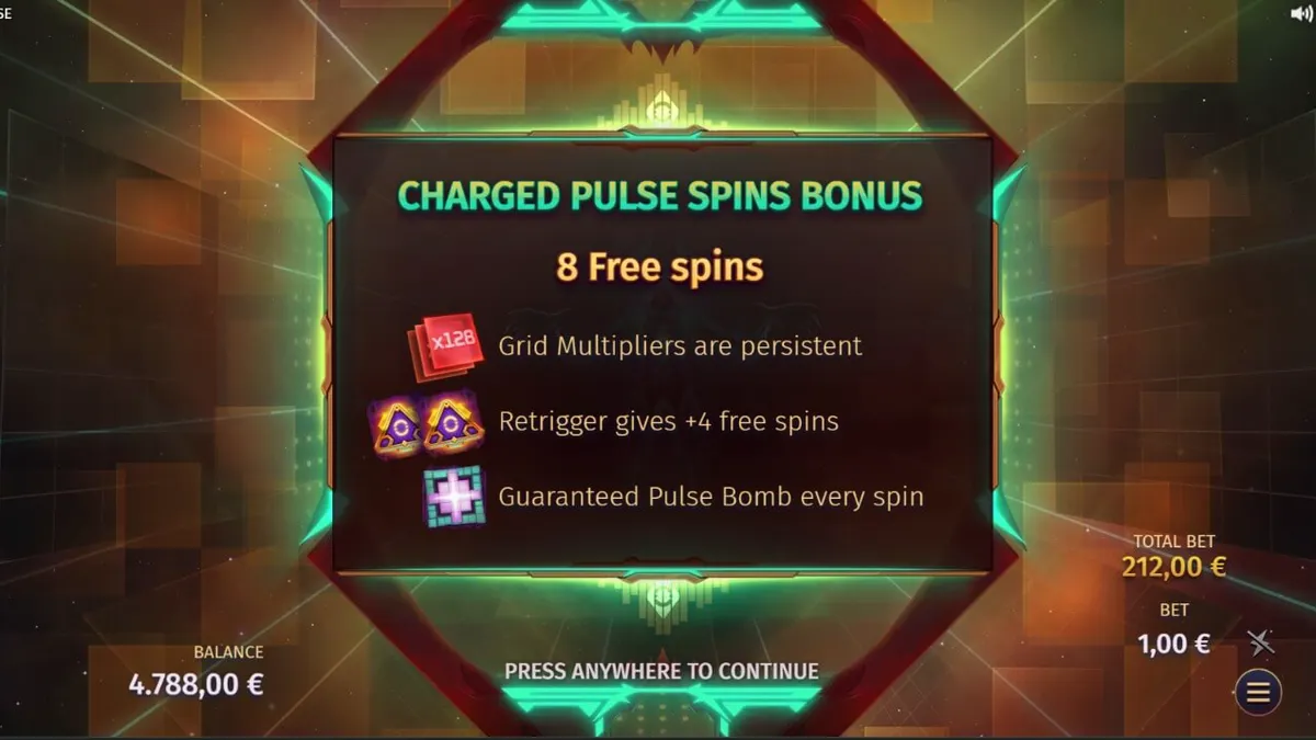Tampilan visual futuristik dari slot Phantom Pulse dengan elemen kosmik dan grid cluster.